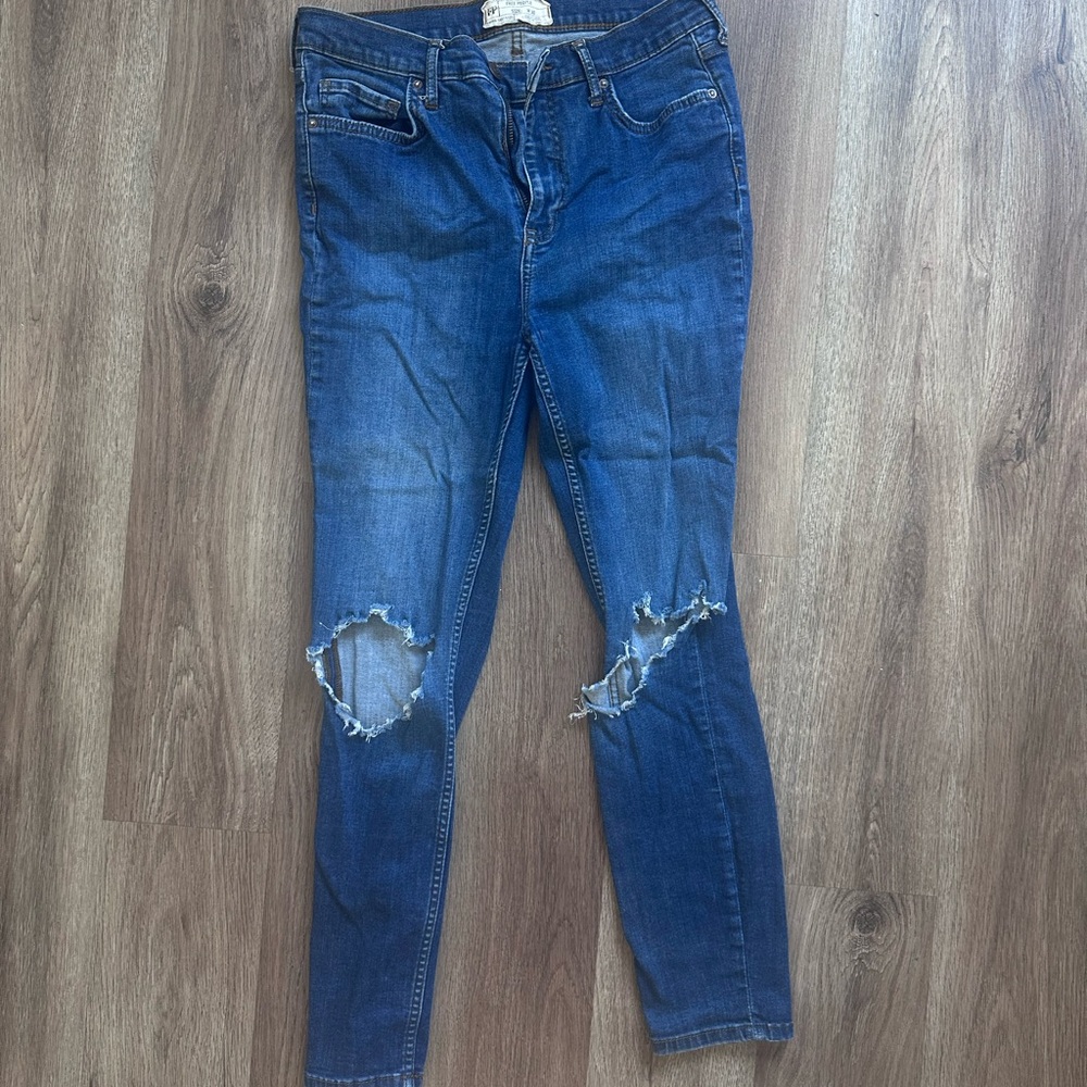 Free People Distressed Skinny Jeans in Blue